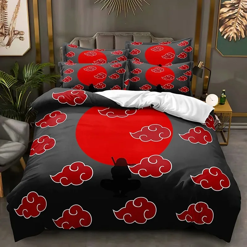 Narutos Uzumakizd Pattern Bedding Set Anime Printed Polyester Pillowcase Quilt Set 3-Piece Kids Adult Cover Set Double Twin King