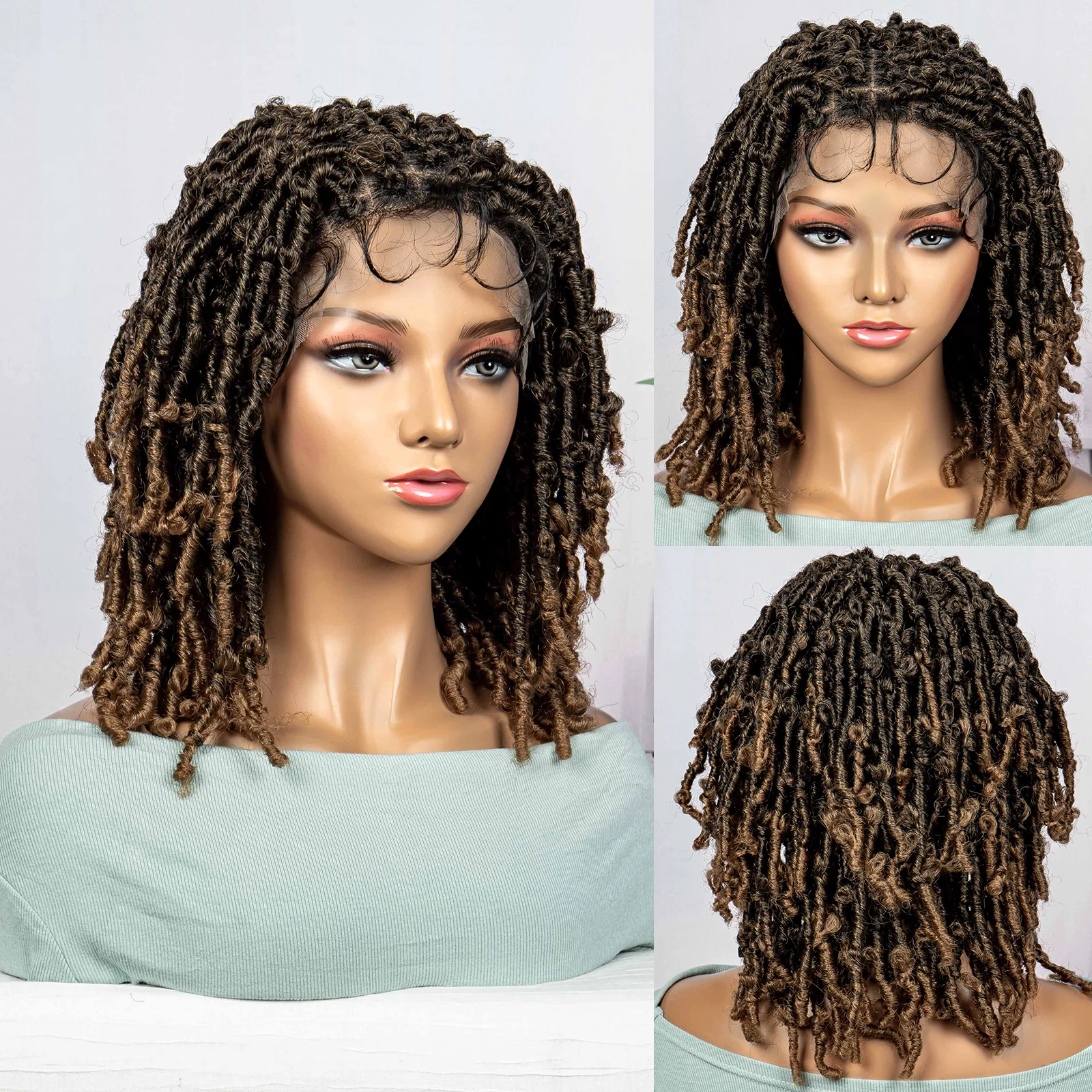 16 Inches Lace Frontal Braided Wigs for Black Women Butterfly Box Braids Wig Knotless Dreadlock Wig with Baby Hair Female's Wig