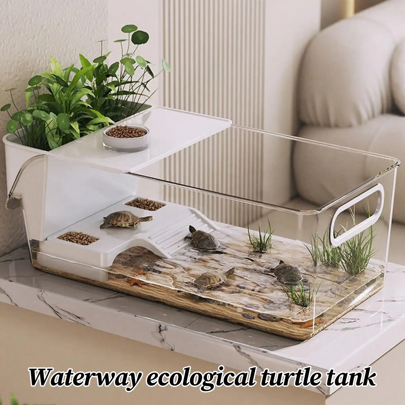 Schildkröten-Aquarium, multifunktionales Aquarium, transparentes Terrarium für Krebse, Einsiedlerkrebse, Frosch, Reptilien, Schildkröten, Lebensraum, Sonnen