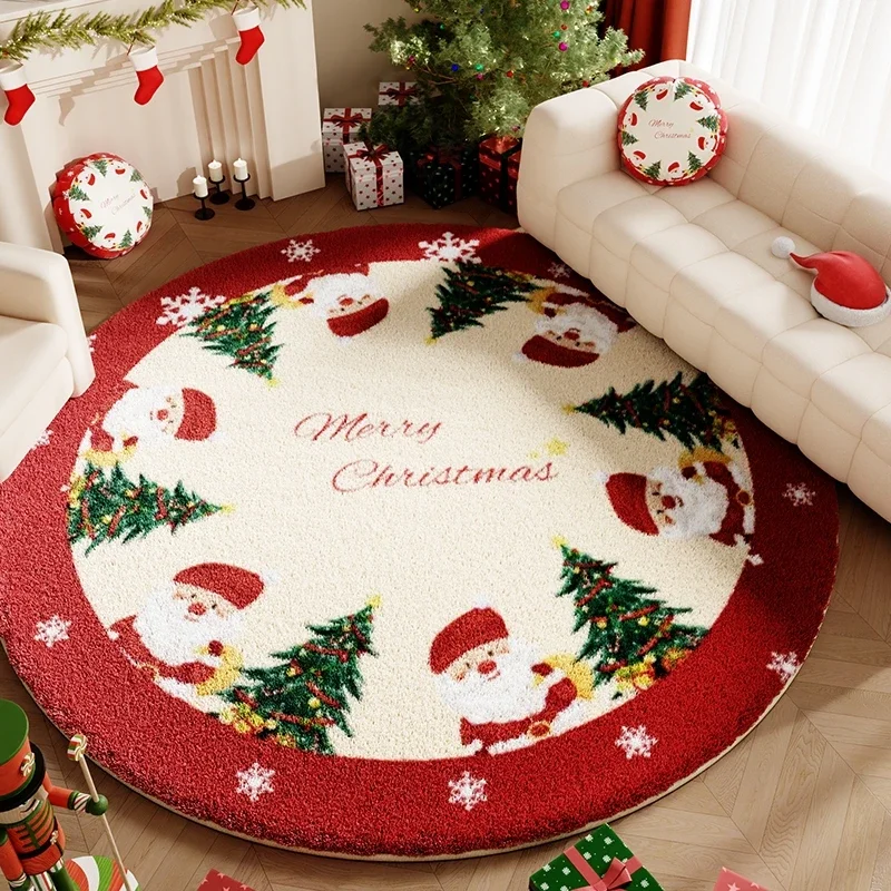 Christmas Bedroom Decor Red Carpet Round Carpets for Living Room Fluffy Soft Lounge Washable Floor Mat Thick Plush Cloakroom Rug