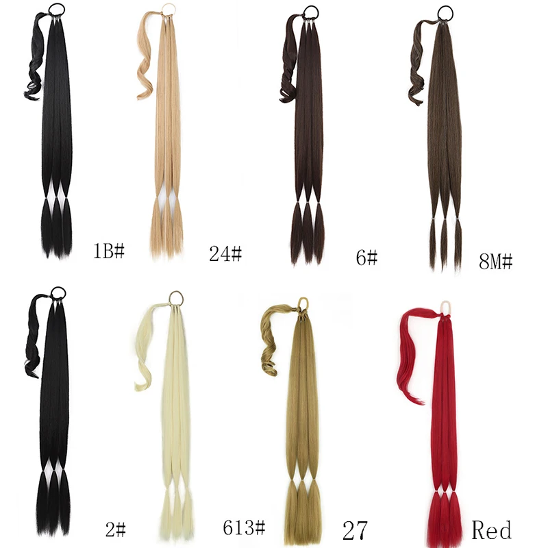 O encaixotamento longo trançou o rabo de cavalo do cabelo para mulheres, sintético, tranças de DIY, cauda falsa, extensões do cabelo, hairpiece, marrom, 30"