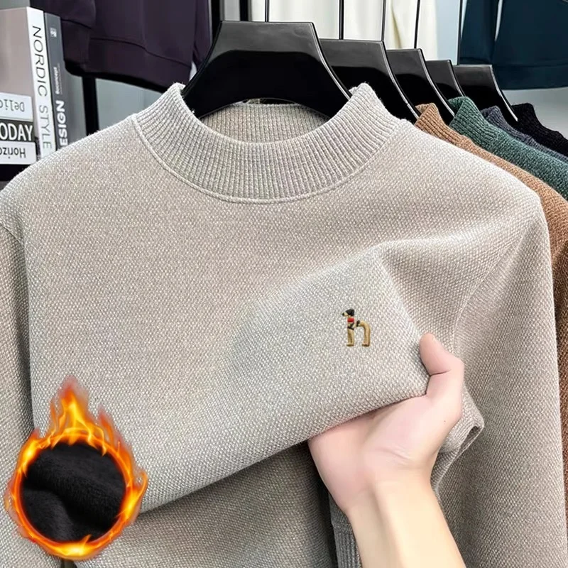 2026 Luxury Men's Wear Comfortable Velvet Warm Half Collar Sweater Autumn and Winter Daily Comfortable Commuter Long Sleeve Top