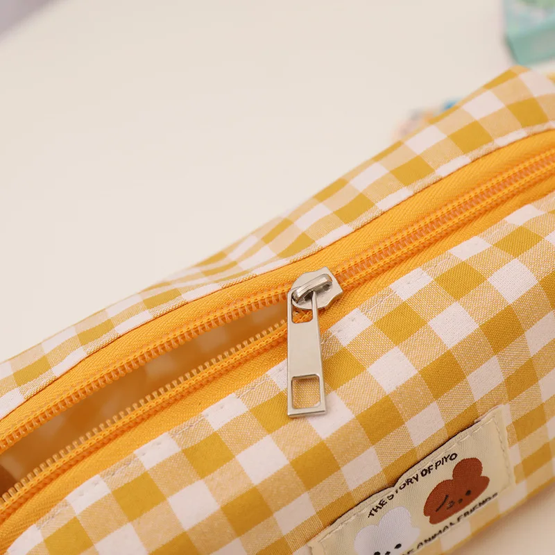 Cute Plaid Pencil Bag Large Capacity Pencil Case Girl Make Up Storage Bag Student Stationery Pen Bag School Organizer Supplies