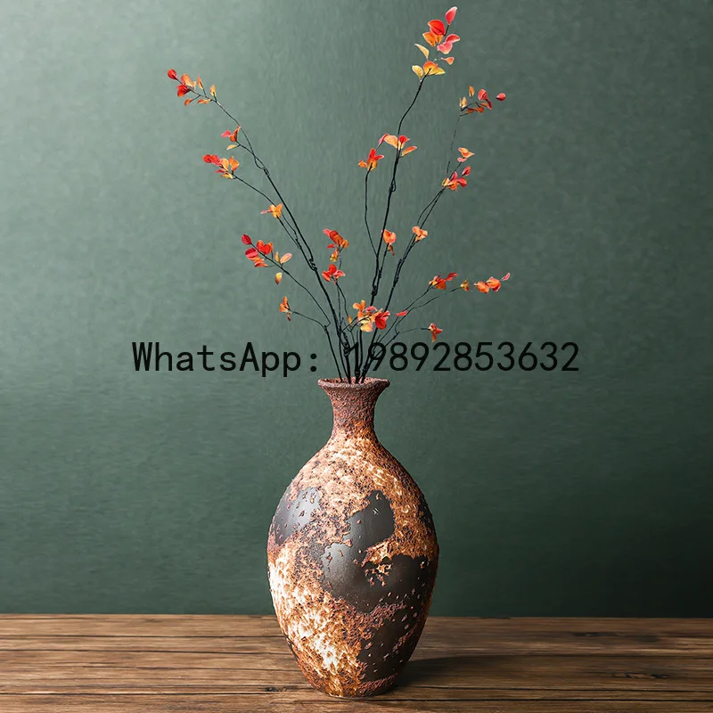 Rough Earthenware Vase Kiln-transformed Porcelain Vases Flower Vase Flower Arrangement Accessories Chinese-style Retro Cans