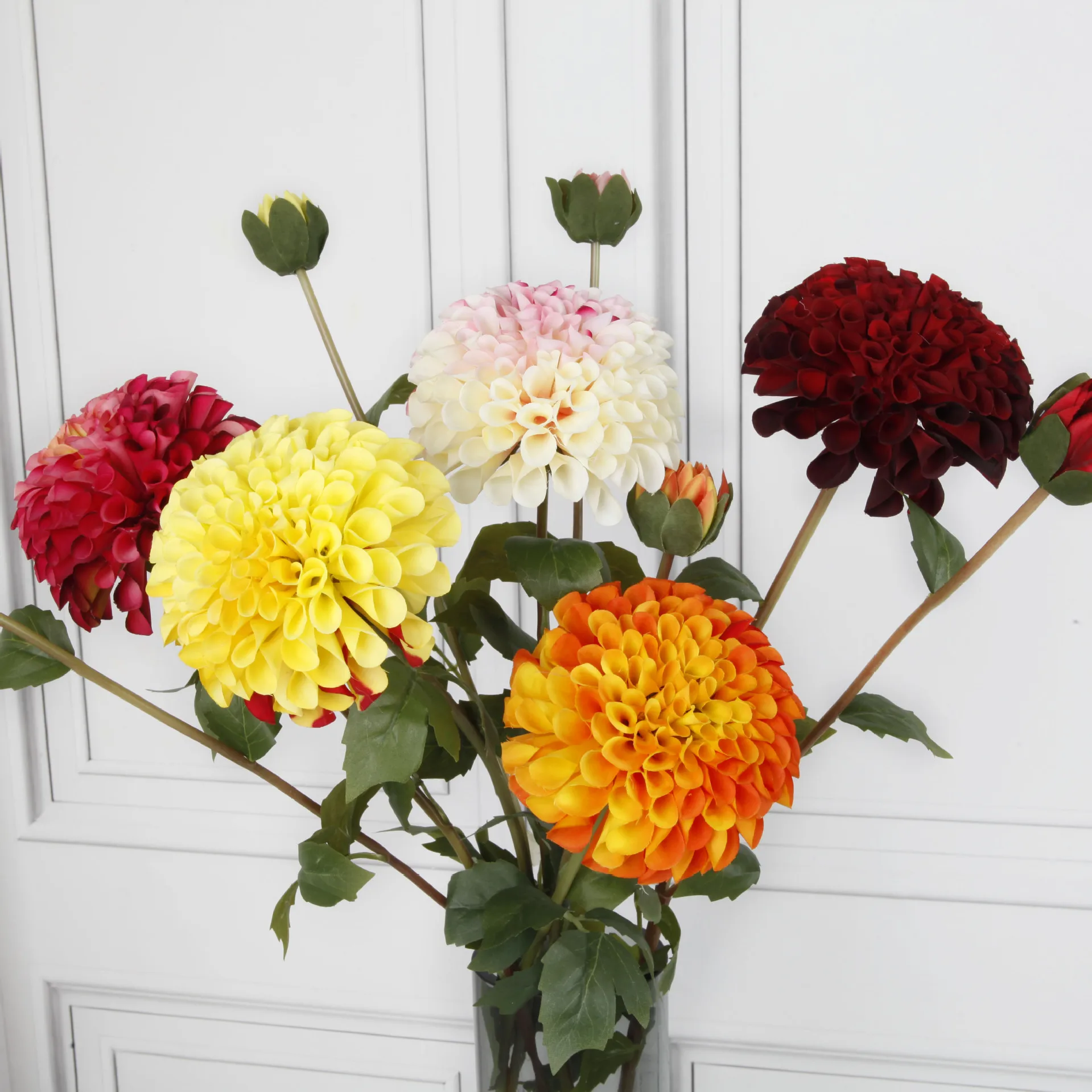 Luxury 2 Heads Dahlia Flower Branch Artificial Flowers Beautiful Chrysanthemum for Home Decoration Wedding Flower Arrangement