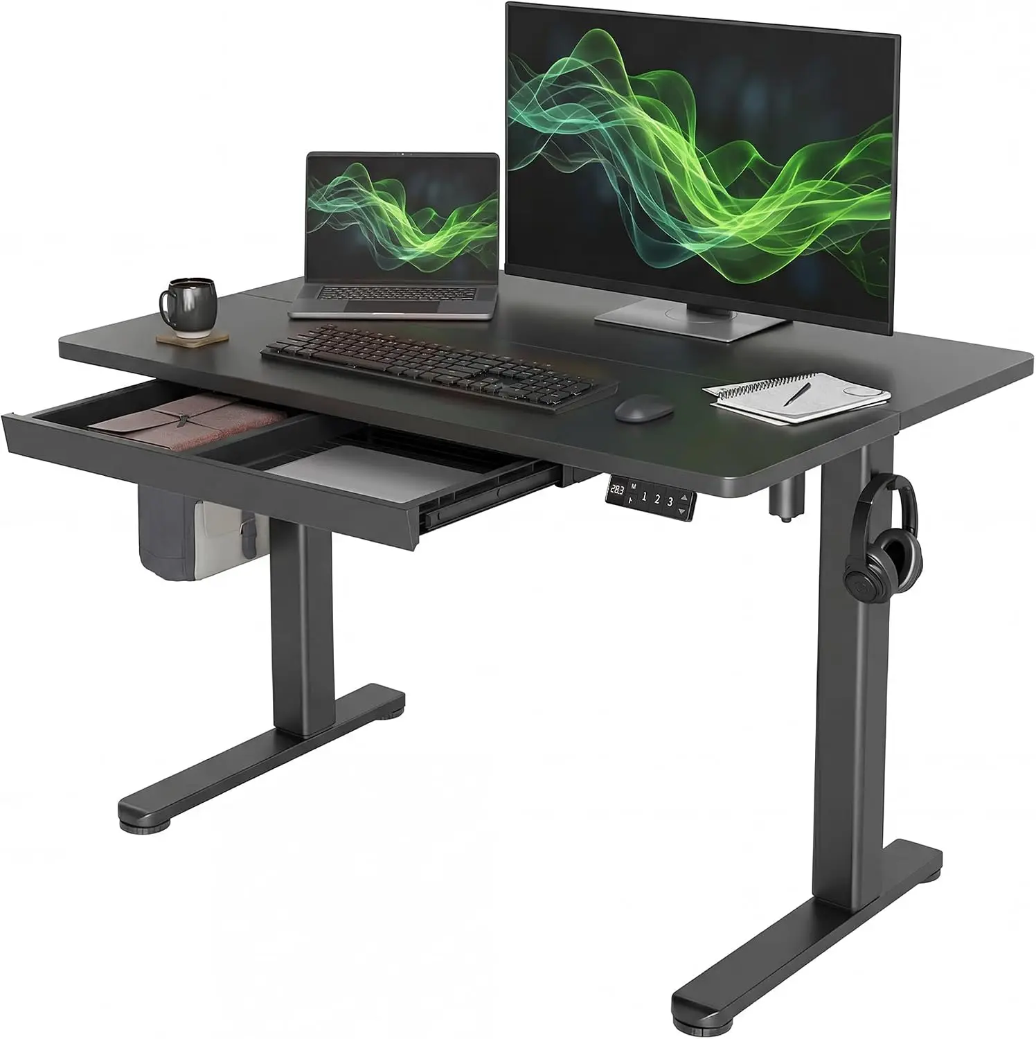 Electric Standing Desk 40 Inch Black Sturdy Steel Frame Supports 176 Lbs Height Range 28.35 To 46.46 Inch Quiet Motor Built In W