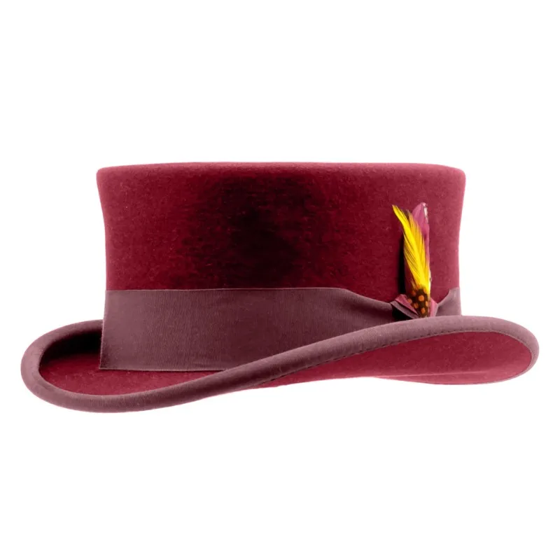 Fashionable and versatile solid-color top hat with woven decoration felt flat rolled-up