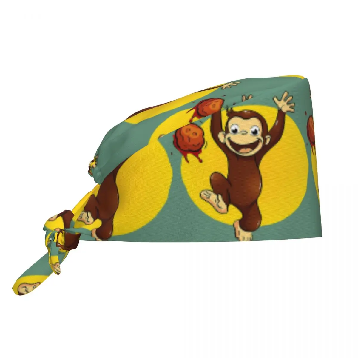 Curious George Monkey Happynes Scrub Hat Doctor Working Surgical Cap Men Women Adjustable Nursing Caps for Dentist