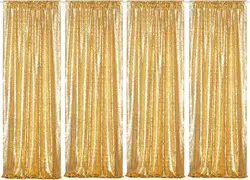 Gold Sequin Backdrop Curtain, 4PCS 2FTx8FT Glitter Backdrop Curtain for Parties, Christmas, Wedding, Party Decoration