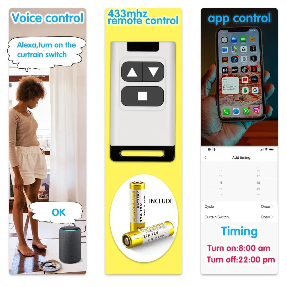 Smart Wifi Rf Interruttore per tende Tuya Smart Life Modulo tapparella Trasmettitore RF 433 mhz Telecomando Tende Porta del garage Alexa