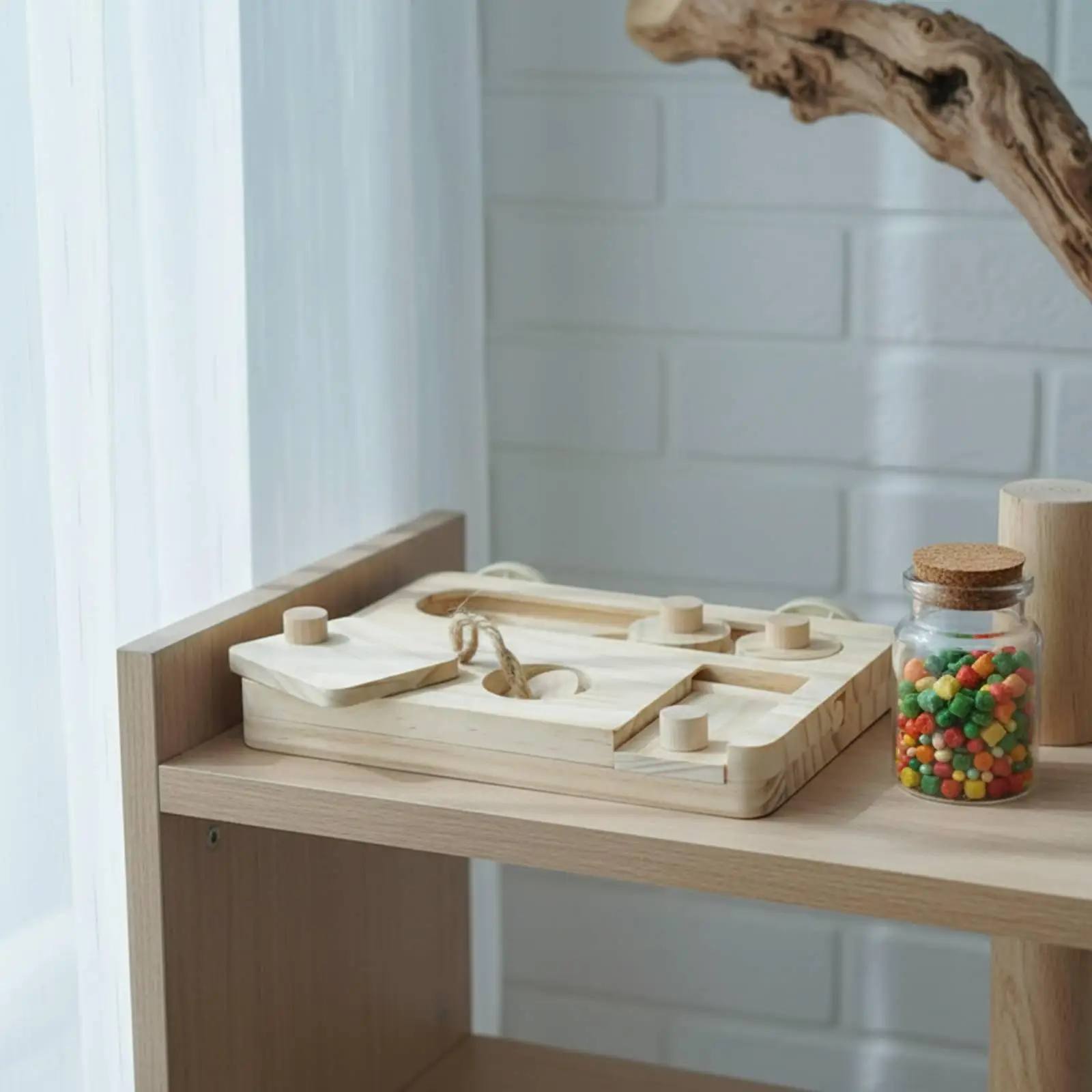 Wooden Parrot Foraging Toy Solid Wood Enclosure Mounted Food Challenge