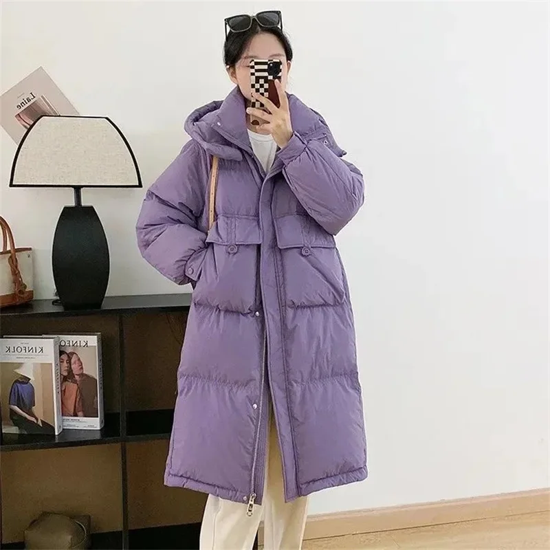 2024 nieuwe Winter Parka Donsjack Vrouwen Mode Capuchon Mid-Lengte Dikke Warme Katoenen kleding Dames Losse overjas tij T541