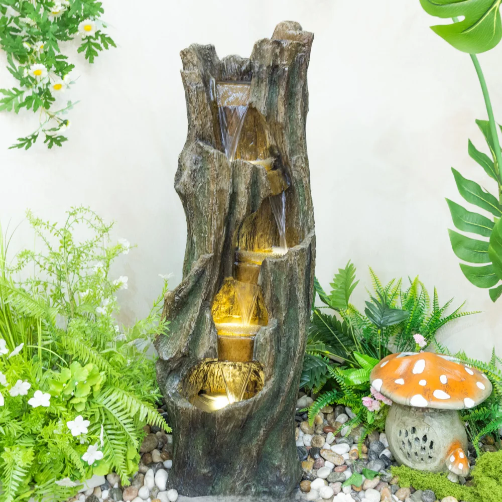 Outdoor Cascading Waterfall Fountain with LED Lights