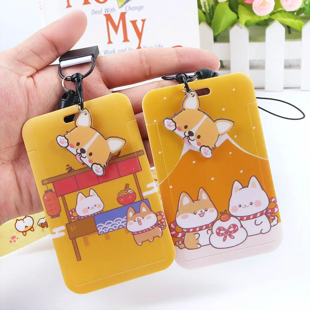 

Keychains With Lanyard Shiba Inu Credit ID Card Storage Cover Card Access Control Korean Card Case Cartoon Card Holders