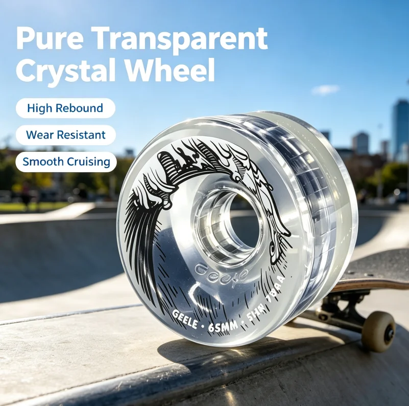 4Pcs/Set LED Flashing Skateboard Wheels, Transparent Crystal Aurora PU Wheels for Double Kick Skateboard Longboard Street Cruisi