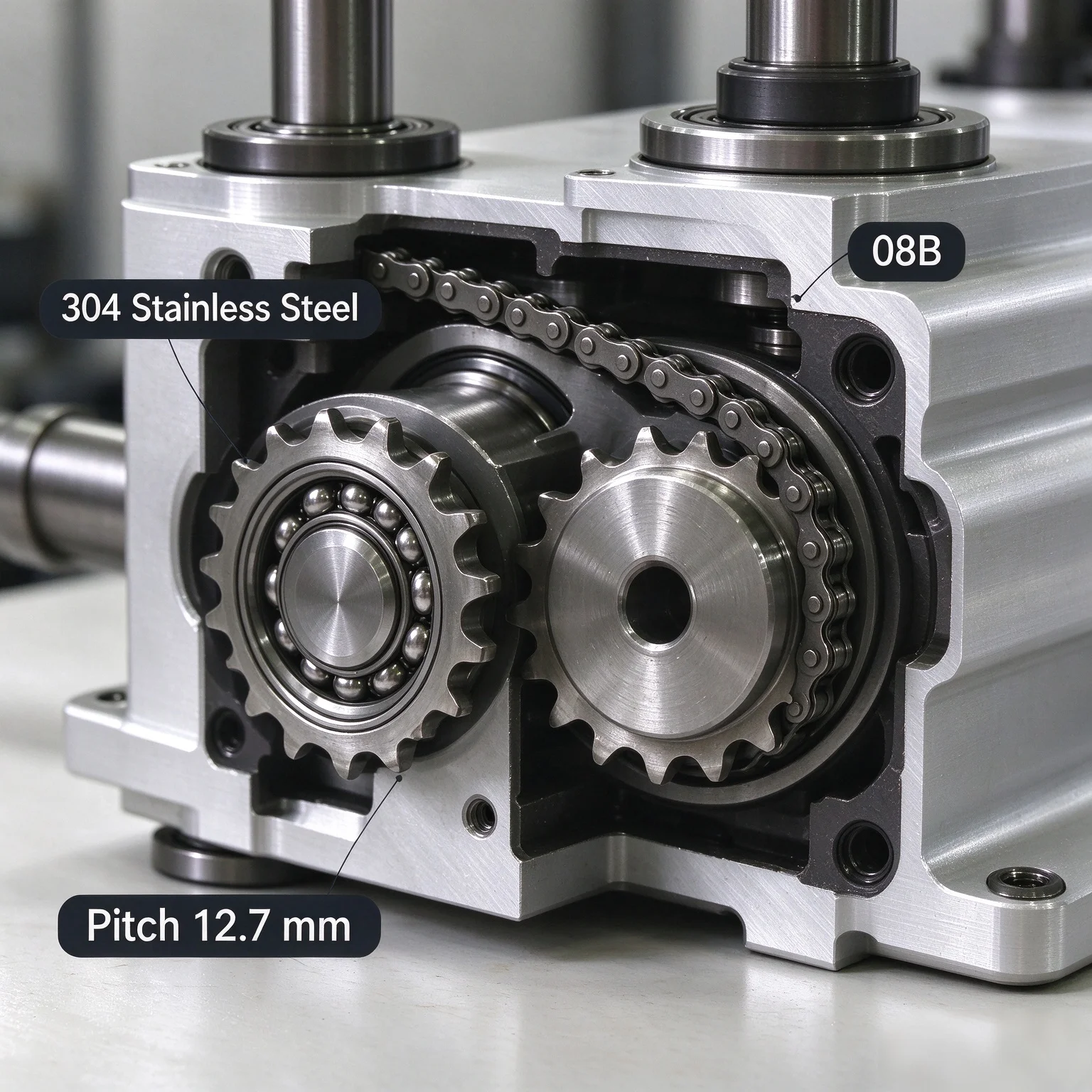 304 Stainless Steel Sprocket 08B 35 Teeth, Custom Bore 54mm, Single Row Chain Sprocket for Transmission Conveyor
