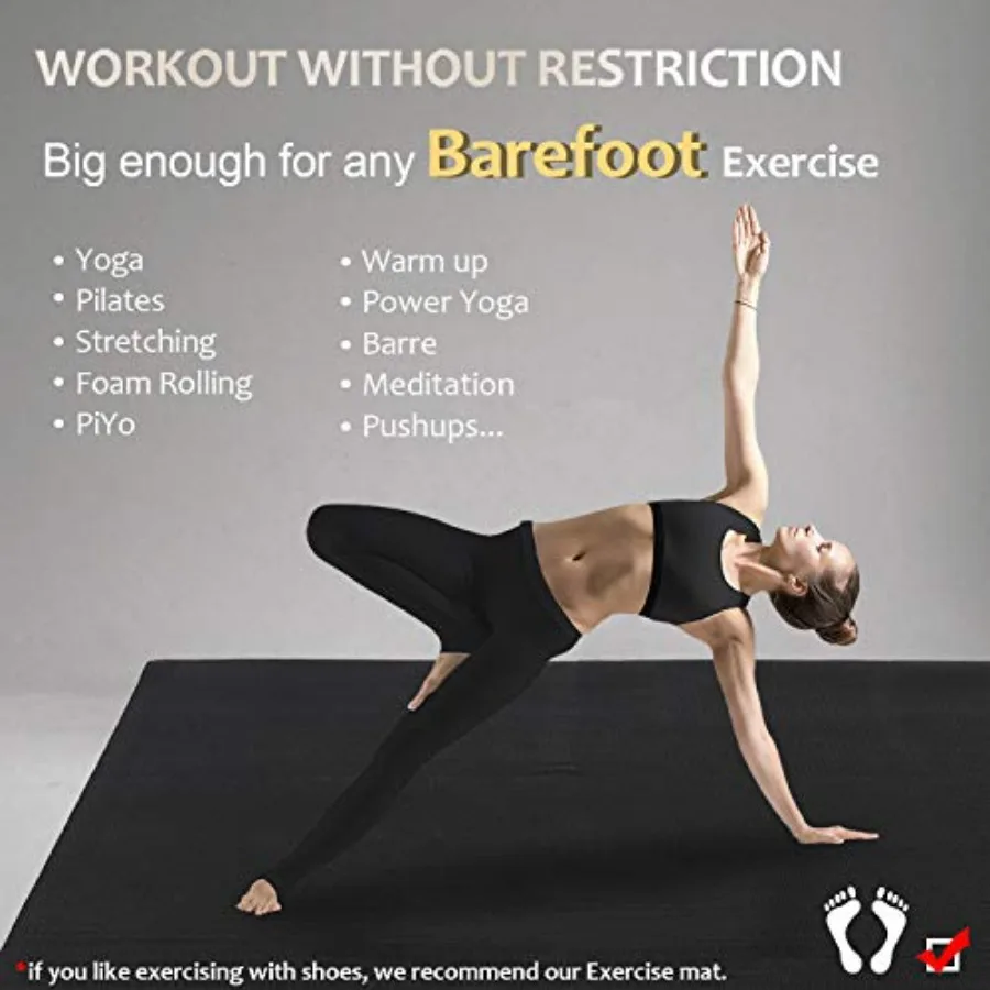 Home gym yoga mat, extra thick 7mm/9mm TPE, black, ultra comfortable non-slip quick resilient barefoot wide exercise mat for pi