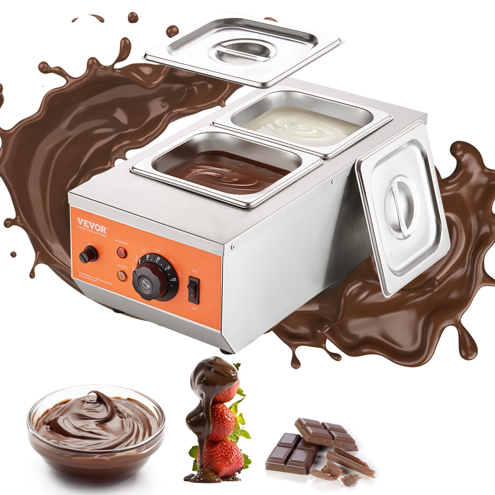 Vevor 2 3 tanques elétrica máquina de têmpera de chocolate cascata de chocolate pote de derretimento para cozinha eletrodomésticos