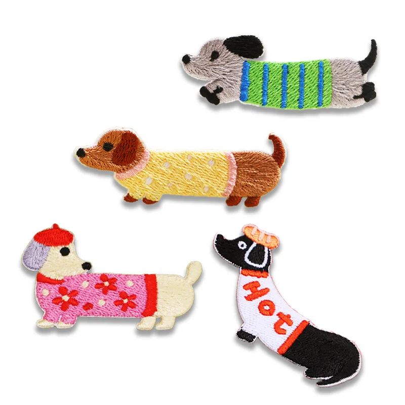 1 Piece Cute Dachshund Embroideried Dog Patches for Girls Bag DIY Small Glue Sticker for Kids Clothes Hairclip Designer