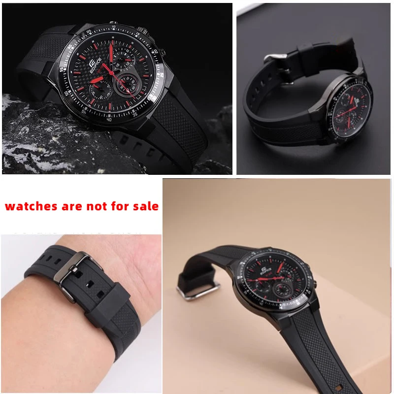 ef552 Silicone Rubber Sports Watch Strap For Casio Edifice EF-552 Watchbands EF-552D Men Bracelet Stainless Clasp 25*20mm Black view 3
