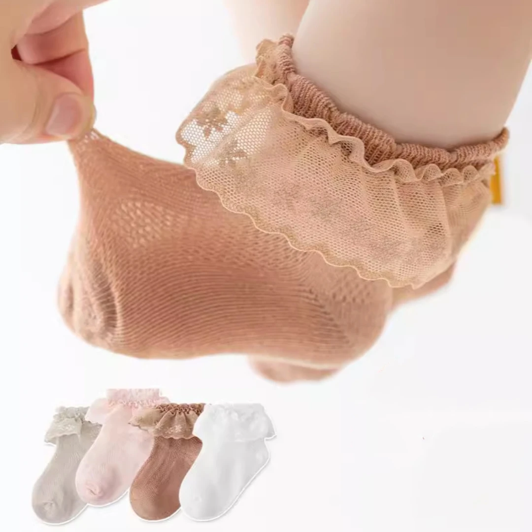 Princess Lace Floral Baby Socks for Girls Toddler Cute White Ruffles Anti-Skid Socks Kids Dancing Socks Casual Infant Foot Socks