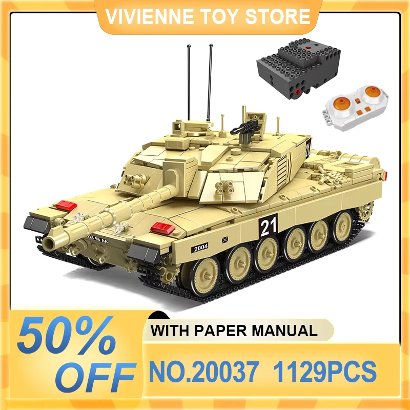 Mould King 20037 Technical Military Tank Building Block RC Challenger 2 Main Battle Tank Bricks Assembly Toy Kids Christmas Gift