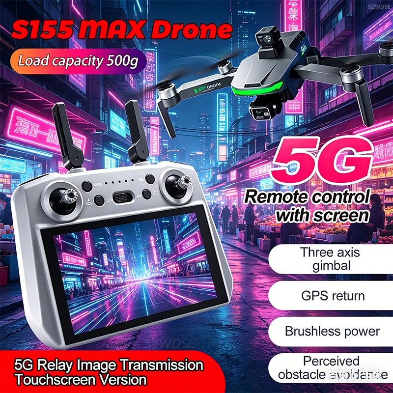 

S155MAX 5G Wifi GPS Drone With Screen 3-Axis Gimbal 2.7K Camera 6-Axis Gyro Obstacle Avoidance Image Transmission For Quadrotor