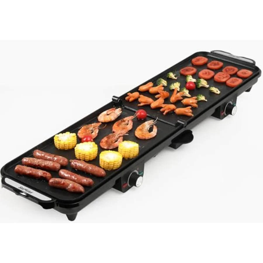 

Electric Griddle Indoor 1600W Large Flat Top Grill with 17.5" x 9" Nonstick Plates 2 Cooking Zone with Adjustable Temp Pancake