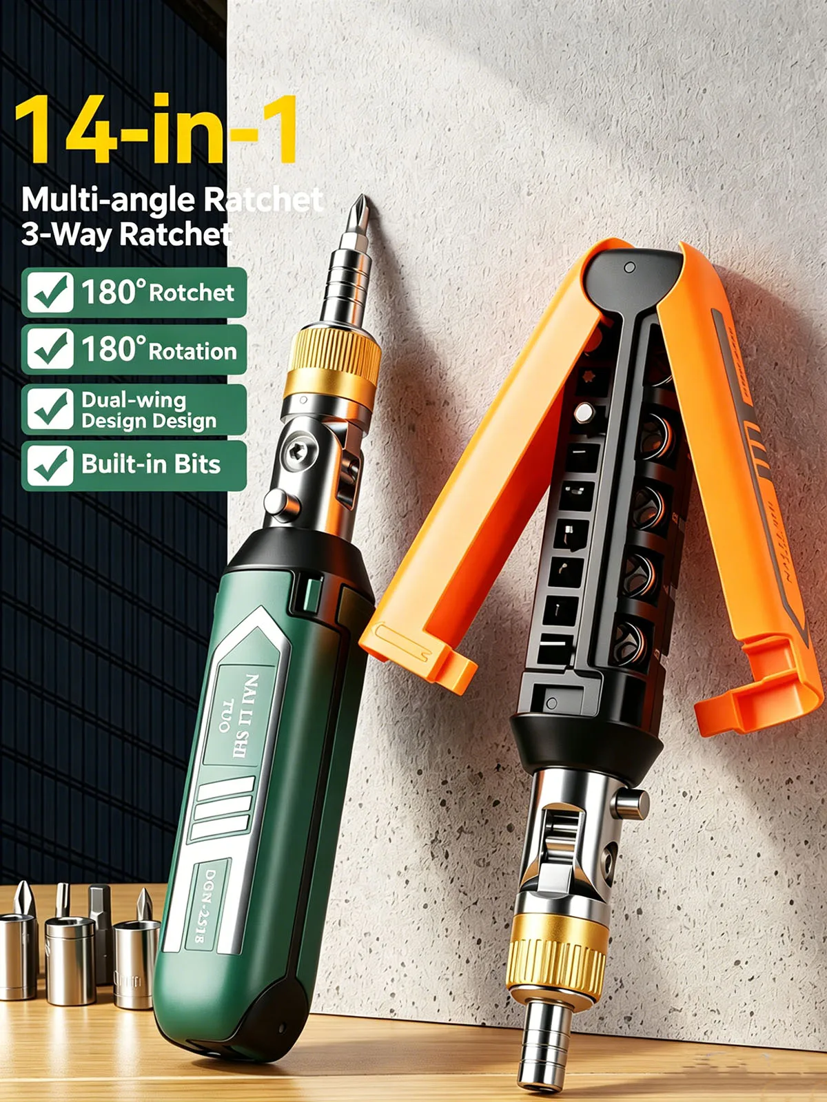 14 in 1 Ratchet Screwdriver Set Rotary Ratchet Handle Magnetic Screwdriver Bit Set Torx Phillips Multi-Function Hand Repair Tool