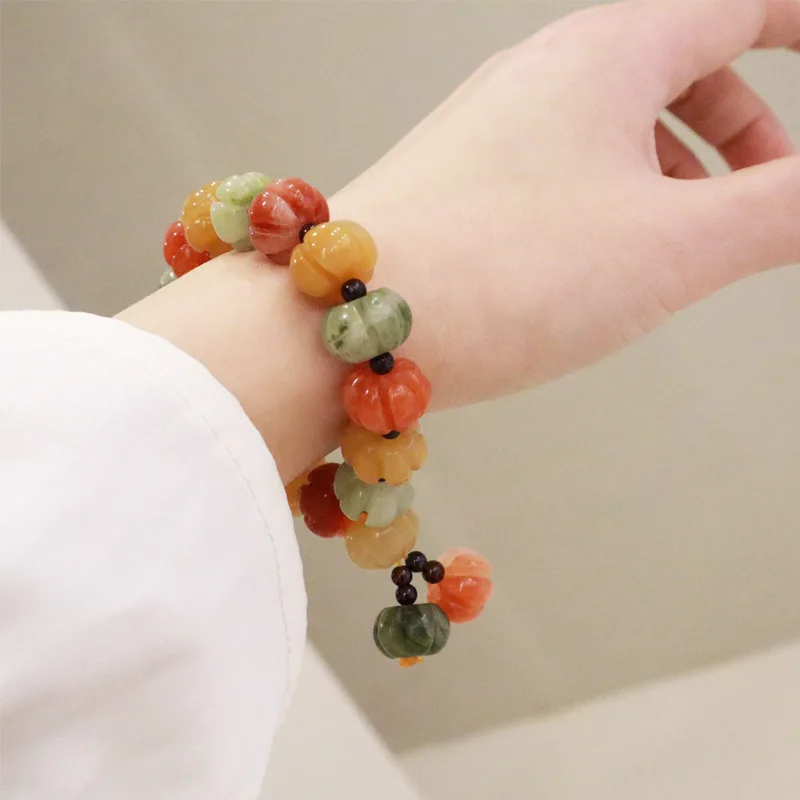 Ruifan 12mm Natural Golden Silk Jade Garnet Multicolor Pumpkin Beads Beaded Strand Bracelets for Women Fine Jewelry Gifts YBR757