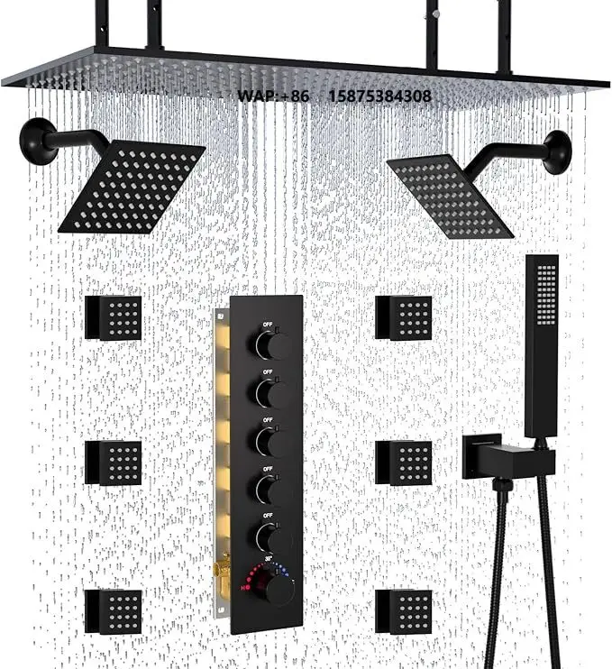 Luxury Concealed Shower Set LED Lights Thermostatic Shower System
