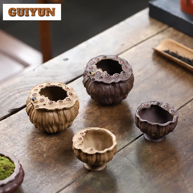 Handmade Yixing Purple Clay Teacup Biomimetic Longevity Seed Justice Cup Tea Brewing Mud Kettle Master Cup Tea Bowl Zisha Teaset