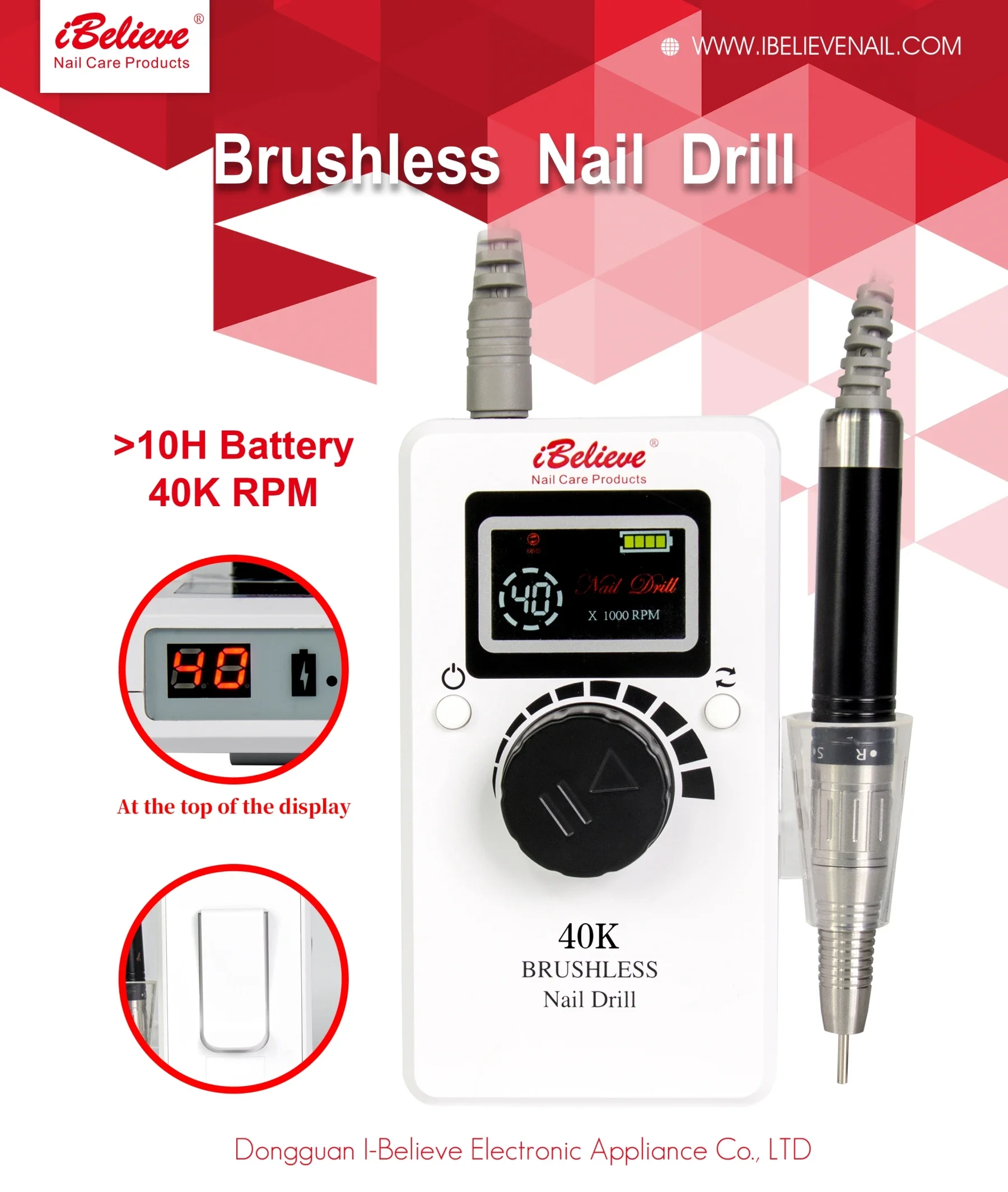 IBelieve 60W Cordless Electric Brushless Nail Drill Machine Portable Rechargeable HD Display 40000RPM Acrylic Drill for Nails