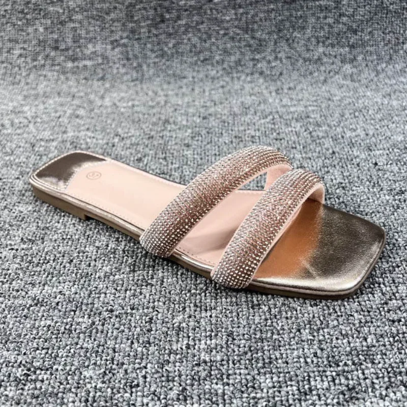 Brand Designer Woman's Slippers Flat Outdoor Women Slides Summer Shoes 2024 Rhinestones Belt Comfort Beach Ladies Slipper