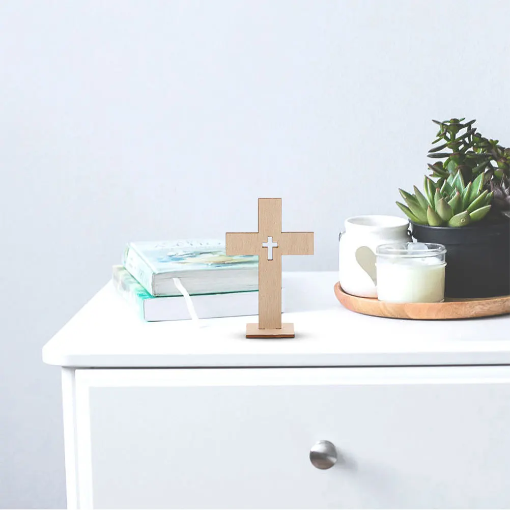 

12Pcs Wooden Crosses for DIY Crafts Standing Tabletop Centerpieces Religious Baptism Church Home Decorations Wooden Crosses