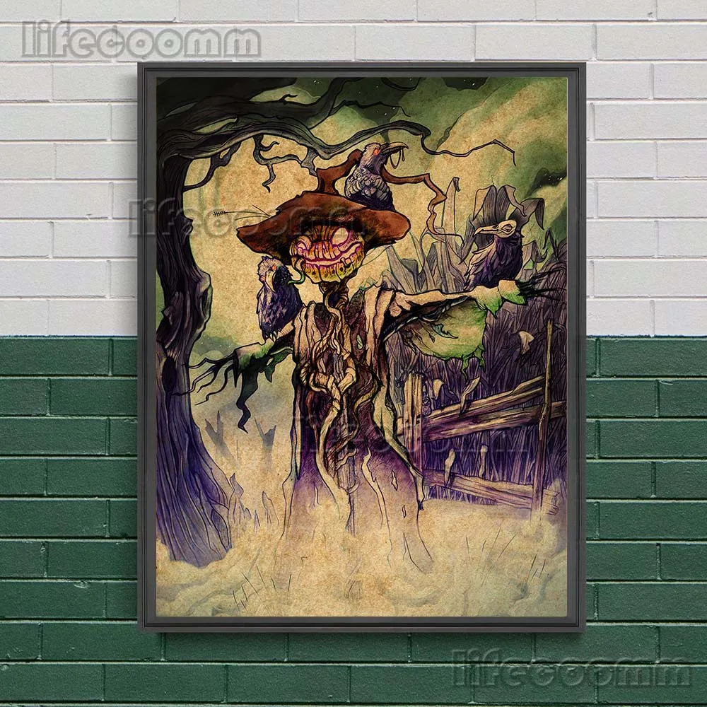 Halloween Horror Scarecrow Vitnage Wall Art Canvas Painting Crow,Black Cat,And Scarecrow Demon Art Poster And Print Home Decor