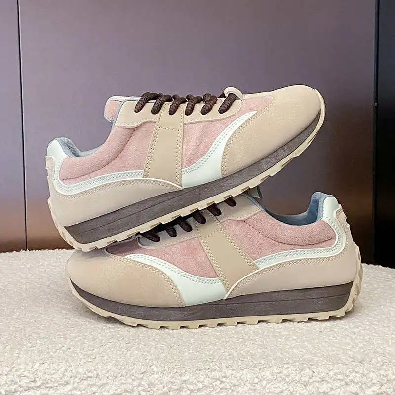 كعب رفيع يزيد الارتفاع 34 حجم أحذية رياضية للنساء مع منصة بيضاء عالية الكعب البيج مجموعة رياضية Tenids Shors #2