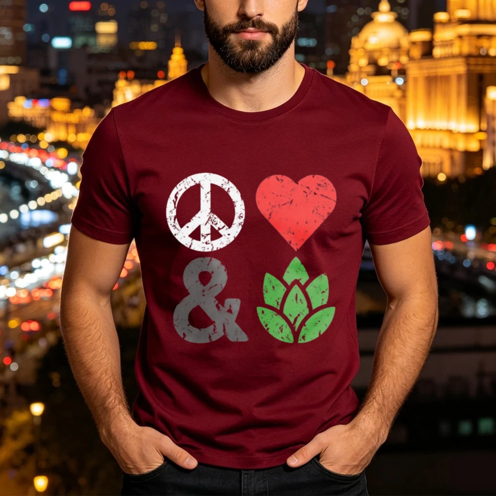 Peace Love and Hops T-Shirt Cute Womens Craft Beer Tshirt Funny Beer Pun Shirt Ladies Drinking Festival Party Cotton Casual Tee