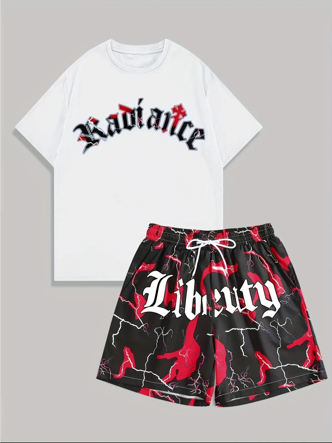 

2026 Summer New Men's Short-Sleeved Set with 3D Trendy Letter Print for Casual and Street Style Comfortable and Soft