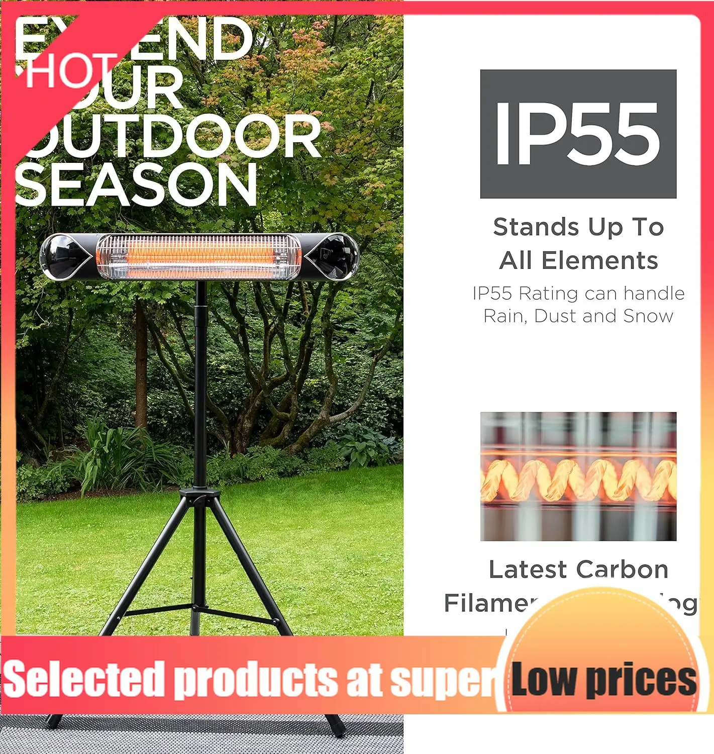 

Competitive Item-Infrared Electric Patio Heater Indoor/Outdoor Heater Portable Wall/Garage Heater 1500W Use With Stand Mount To