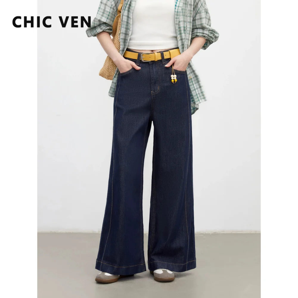 

CHIC VEN New Women Jeans Loose Casual Lyocell High Waist Elastic Wide Leg Bright Thread Denim Pants Female Trousers Summer 2026
