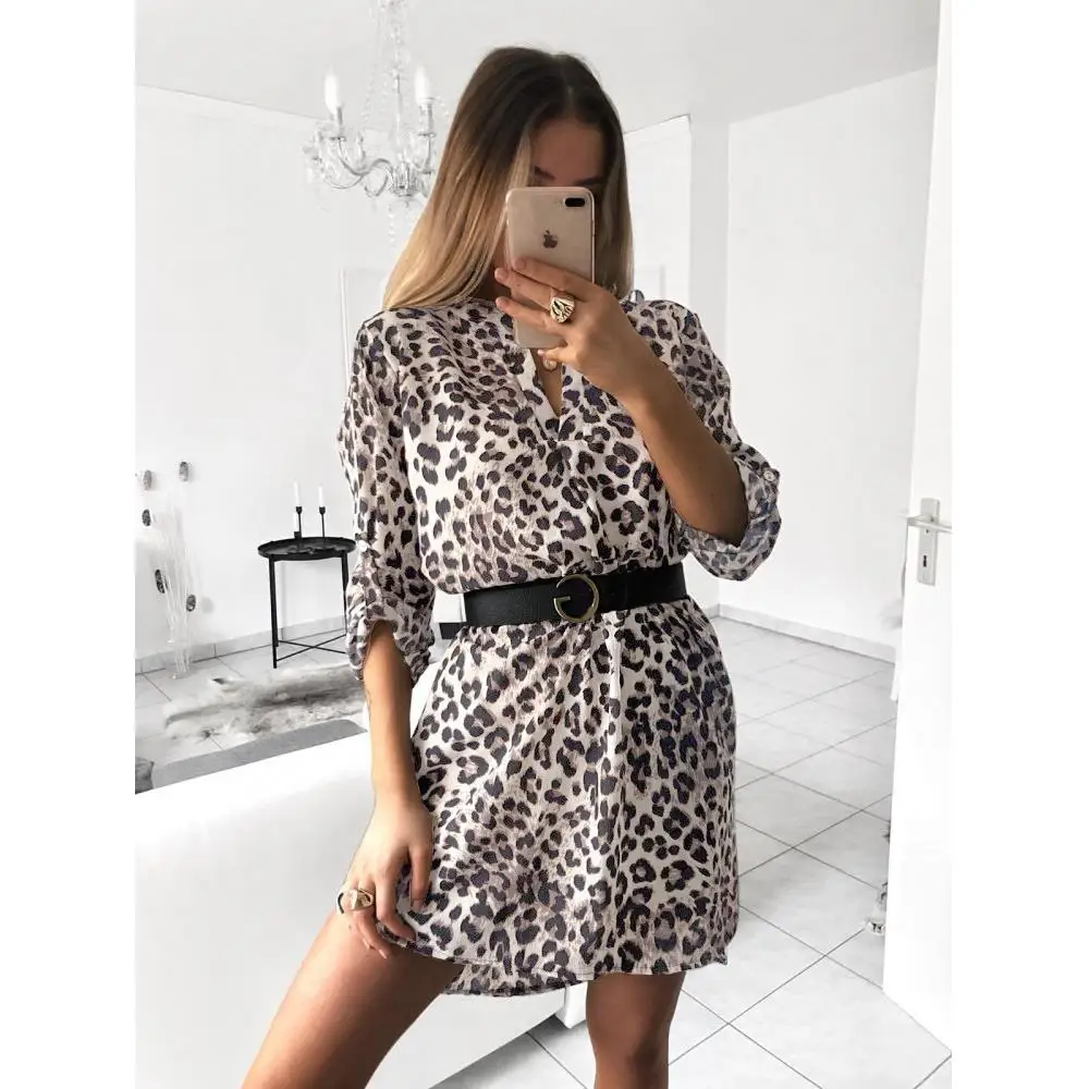 Imprimé serpent Long Sve irt Dr Vintage Sle femme taille ample tissu Polyester régulier Sve ourlet irrégulier