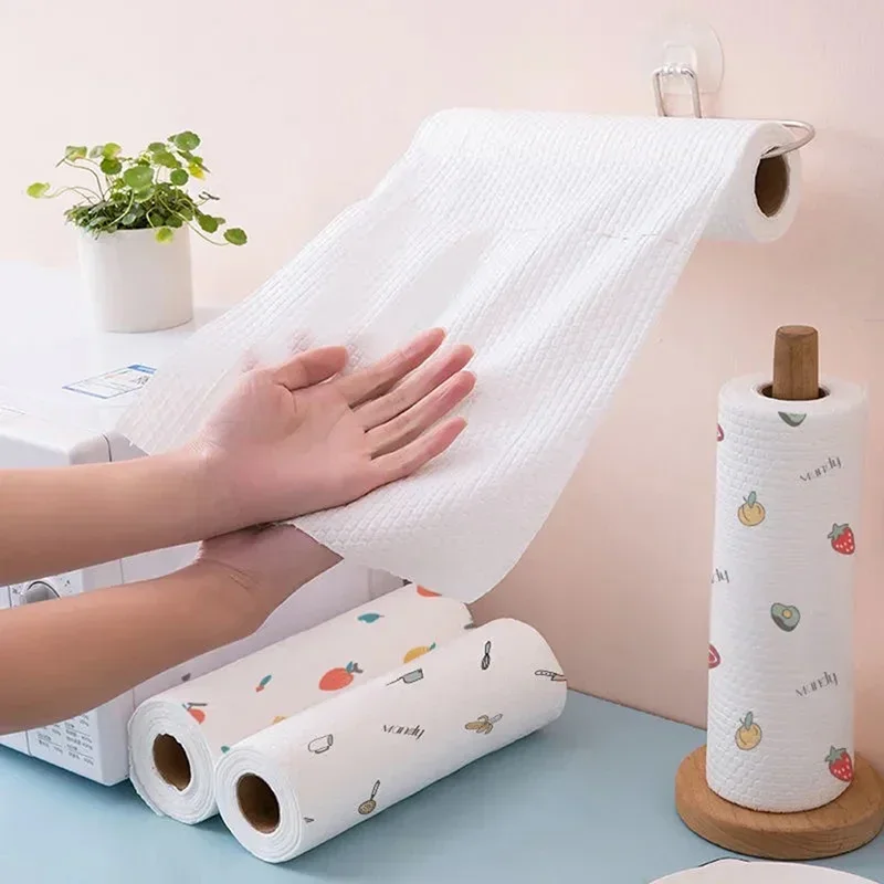 

Lazy Cleaning Rags 50 PCS Roll - Disposable Kitchen Dish Towels [3 Sizes] White & Printed Cloth Reusable Oil-Free Scouring Pads