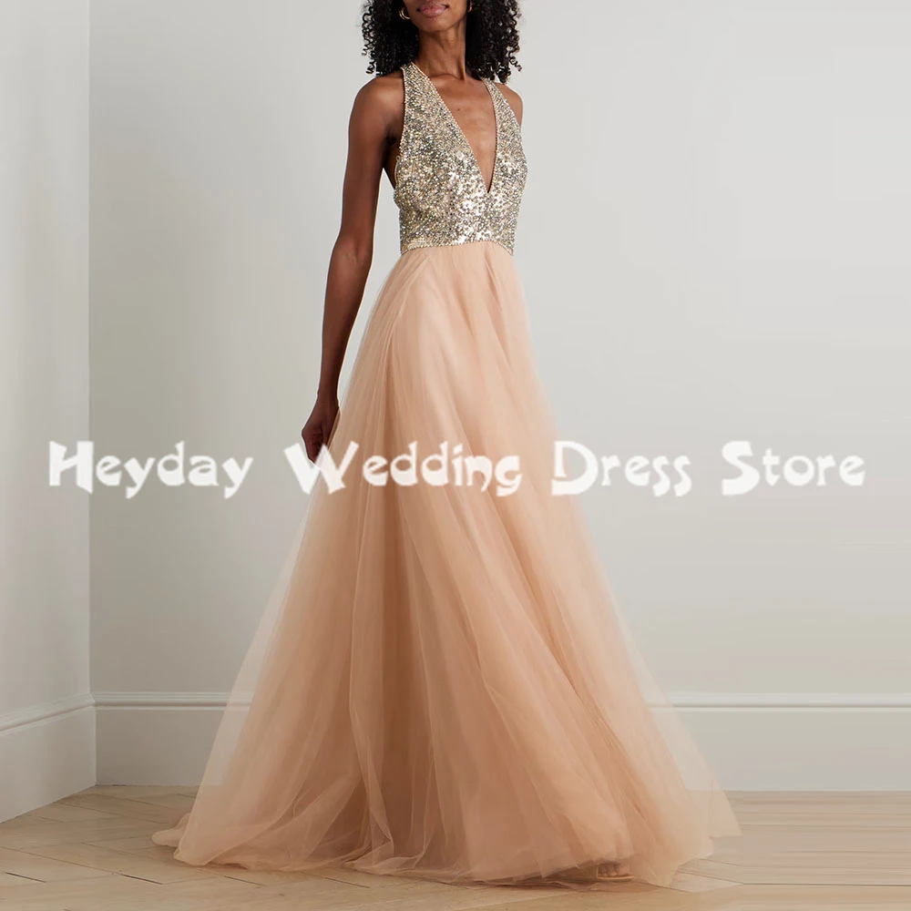 

Heyday Women's Customized V-neck Sequins Beaded Evening Dresses With Sleeveless Floor-Length Formal Elegant Party Dresses 2025