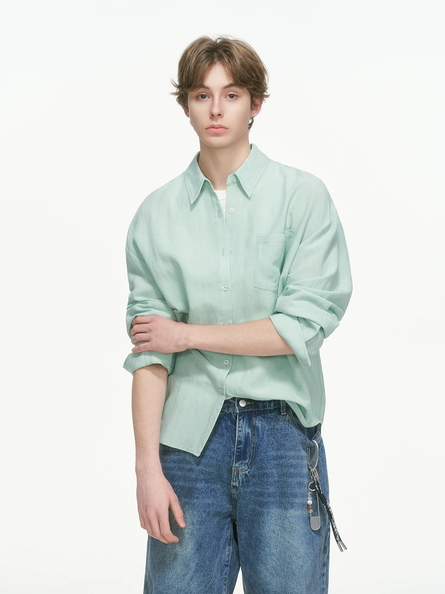 Dreammade Men's Linen Long Sleeve Shirt Casual Minimalist Spring Autumn Seasonal Lightweight Classic Style Pocket Design