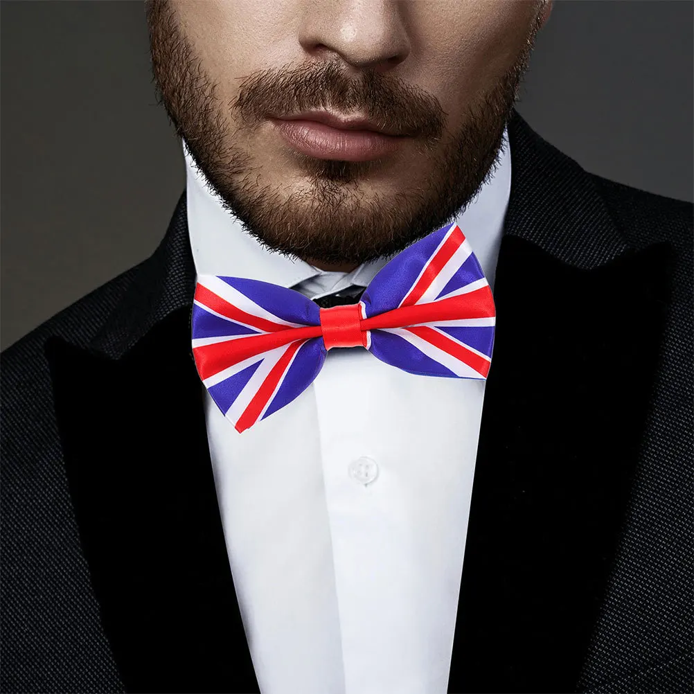 

2pcs Men Uk Flag Pattern Soft Material Stylish Accessory For Party Suit Festival Costume Bowtie Decorations Men Bowtie