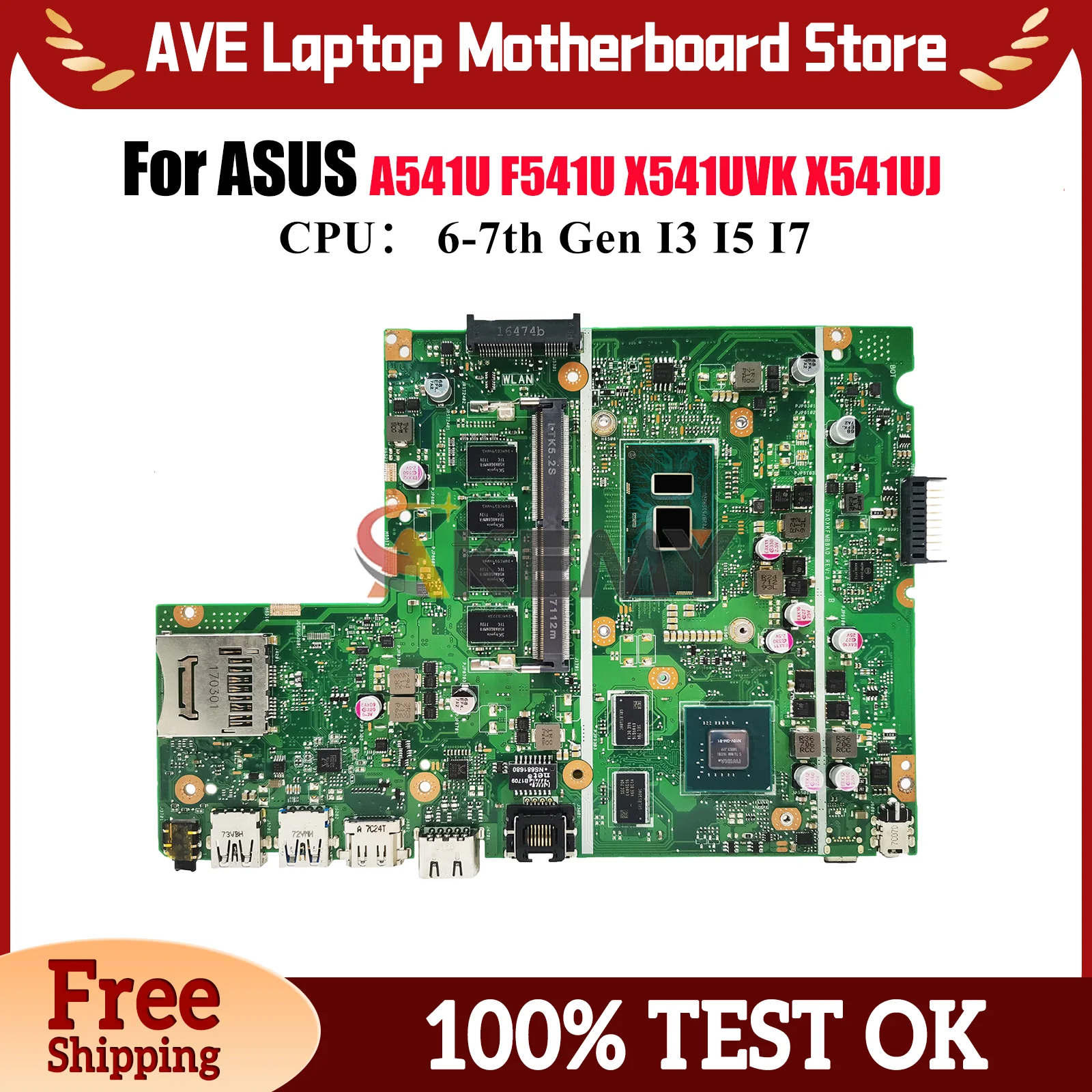 

X541UVK Материнская плата для ноутбука ASUS VivoBook F541U R541U X541UJ X541UV A541U A541U X541UVK X541U X541UAK Материнская плата I3 I5 I7 CPU
