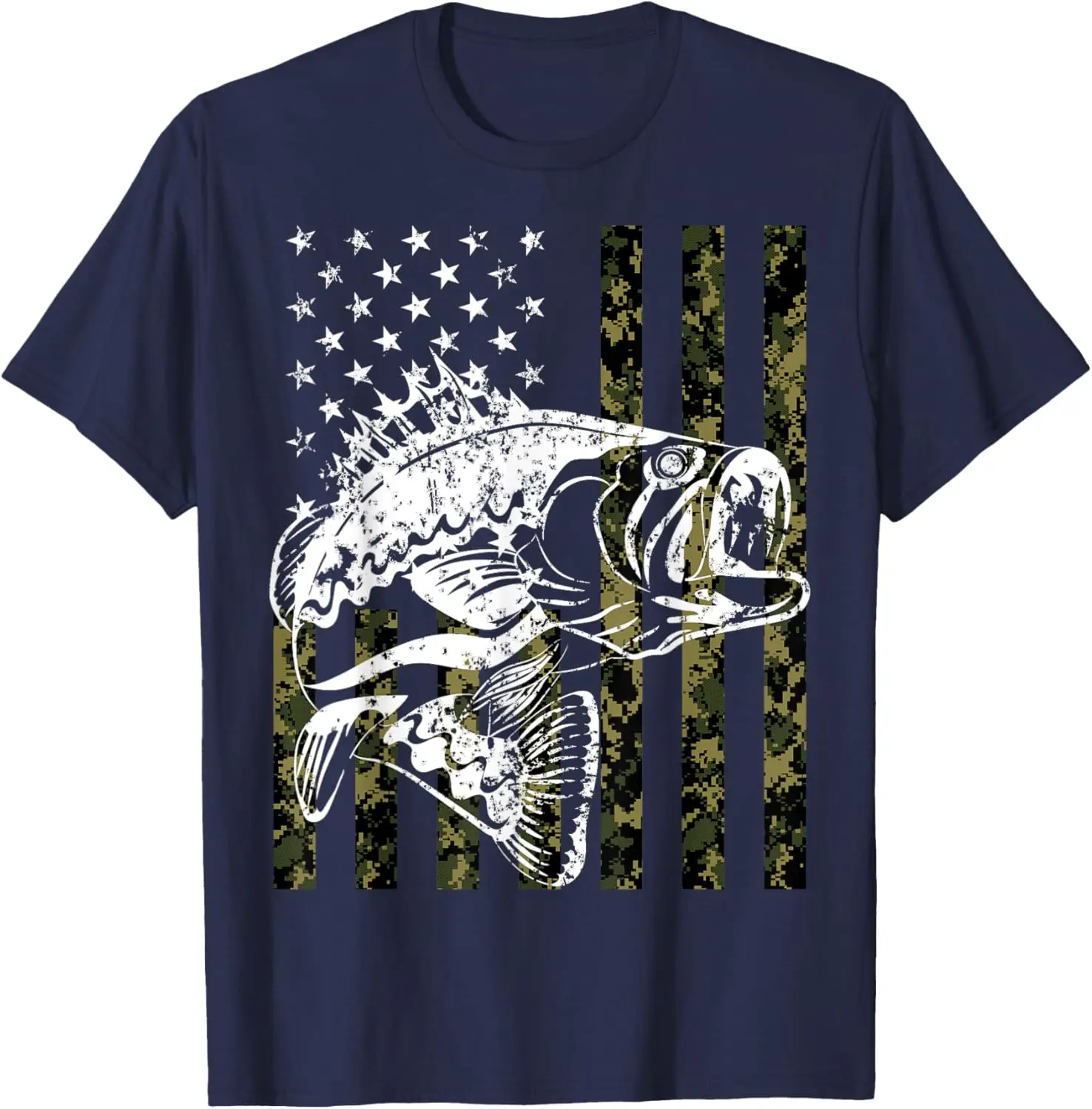 Camouflage American Flag Bass Fish Fisherman Fishing Gift T-Shirt 100% Cotton O-Neck Short Sleeve Summer Casual Mens T-shirt