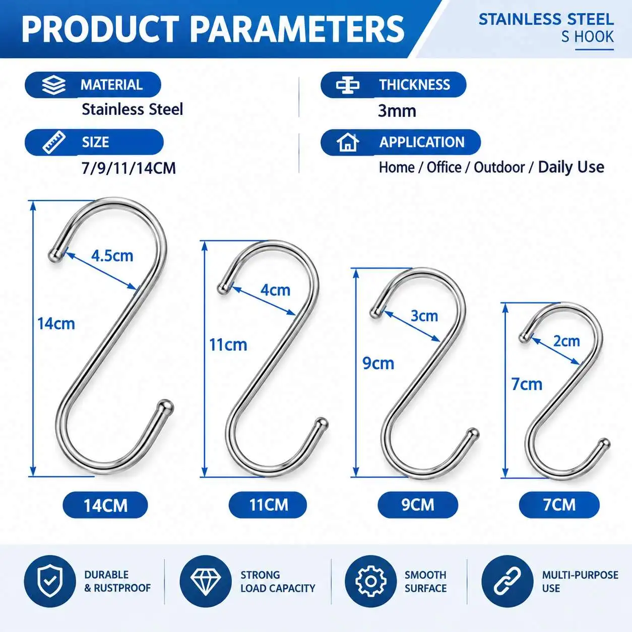20-Pack Round S Shaped Metal Hooks Hangers for Kitchen, Bathroom, Bedroom and Office Heavy Duty Multi-Purpose Hangers