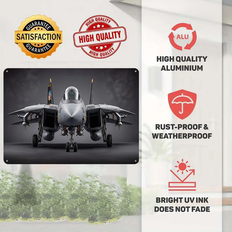 Grumman F-14 Tomcat Fighter Jet Poster Retro 3D Printed Metal Signs Customized Wall Hanging Gift for Decoration Bedroom Man Cave